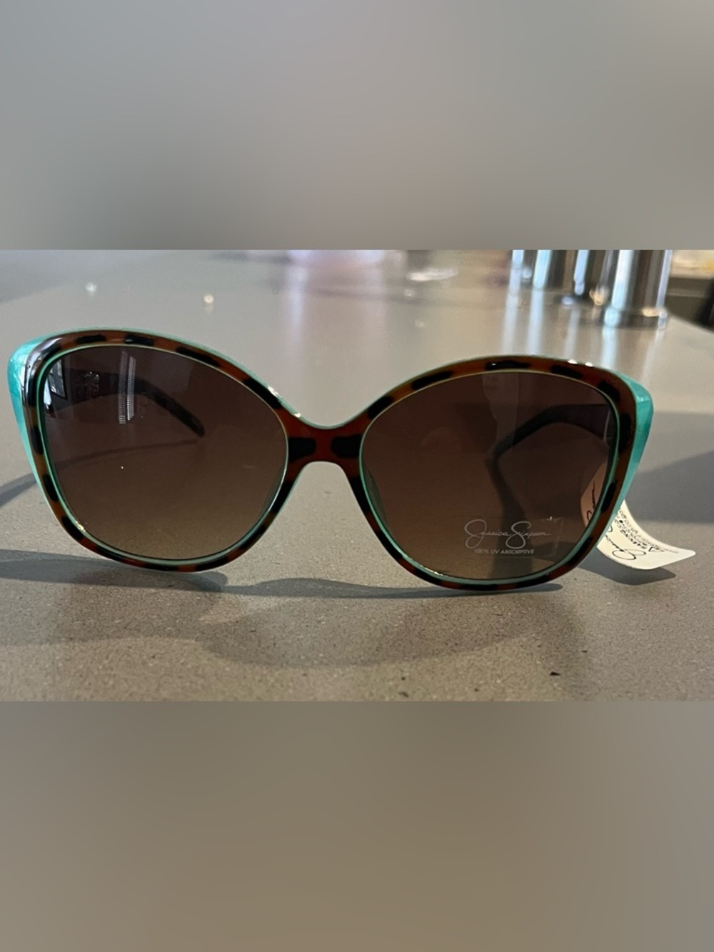 Jessica Simpson Turquoise and Tortoiseshell Cat-Eye Sunglasses, NWT